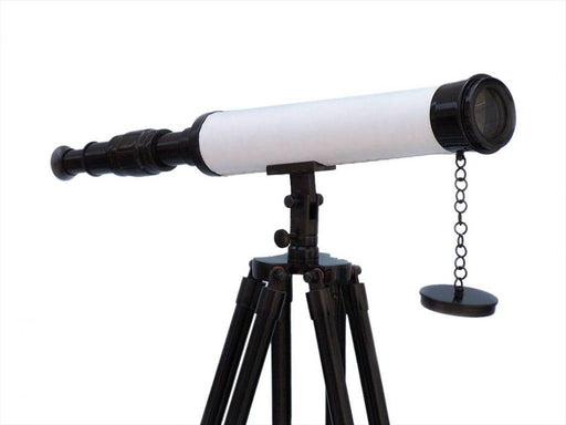 Hampton Nautical 50-Inch Floor Standing Oil-Rubbed Bronze-White Leather with Black Stand Harbor Master Telescope