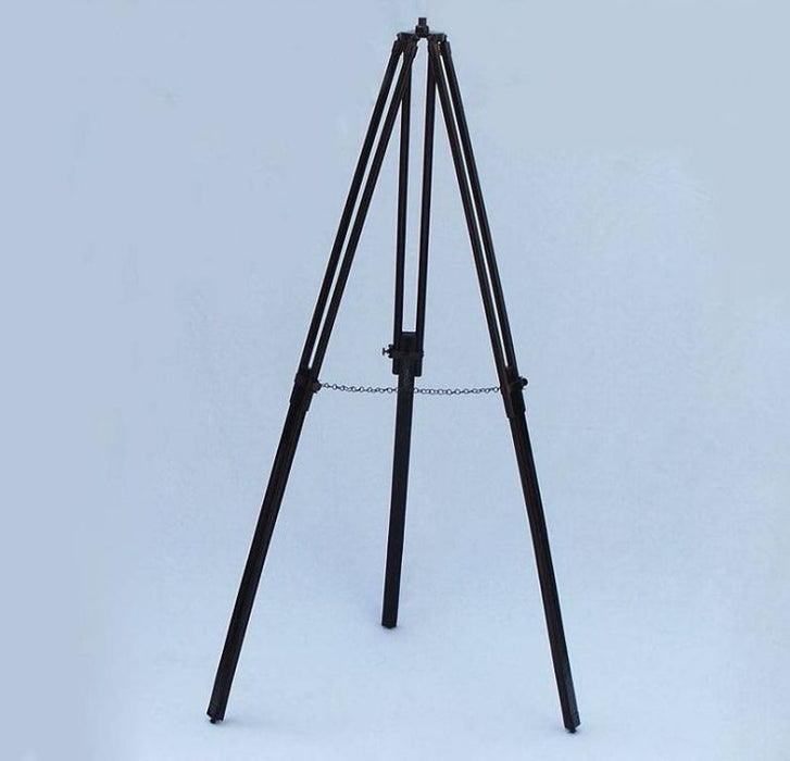 Hampton Nautical 50-Inch Floor Standing Oil-Rubbed Bronze-White Leather with Black Stand Harbor Master Telescope Tripod Legs with Chain