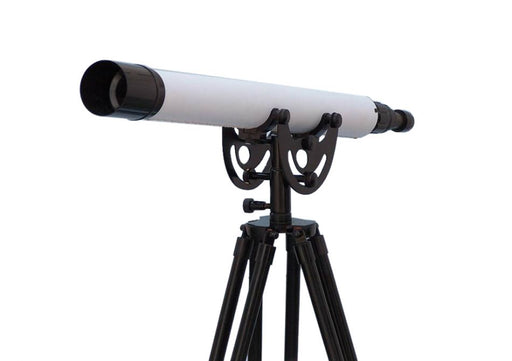 Hampton Nautical 50-Inch Floor Standing Oil-Rubbed Bronze White Leather with Black Stand Anchormaster Telescope