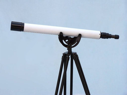 Hampton Nautical 50-Inch Floor Standing Oil-Rubbed Bronze White Leather with Black Stand Anchormaster Telescope Body Mounted on Tripod