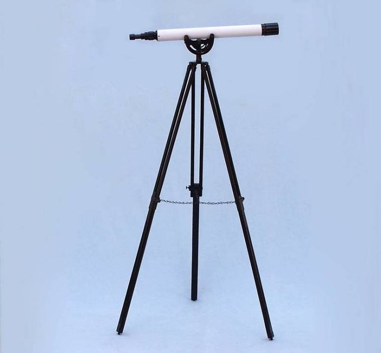 Hampton Nautical 50-Inch Floor Standing Oil-Rubbed Bronze White Leather with Black Stand Anchormaster Telescope Body Mounted on Tripod with Extended Legs