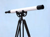 Hampton Nautical 50-Inch Floor Standing Oil-Rubbed Bronze White Leather with Black Stand Anchormaster Telescope Body on Tripod Side Profile Right
