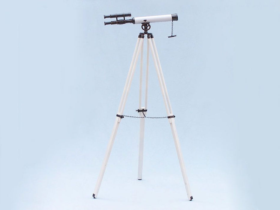 Hampton Nautical 50-Inch Floor Standing Oil Rubbed Bronze with White Leather Griffith Astro Telescope Mounted on Tripod with Extended Legs