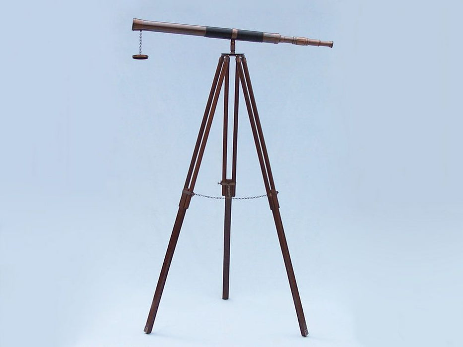 Hampton Nautical 60-Inch Admirals Floor Standing Antique Copper with Leather Telescope Body Mounted on Tripod with Extended Legs