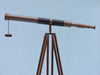 Hampton Nautical 60-Inch Admirals Floor Standing Antique Copper with Leather Telescope Body on Tripod Side Profile Left