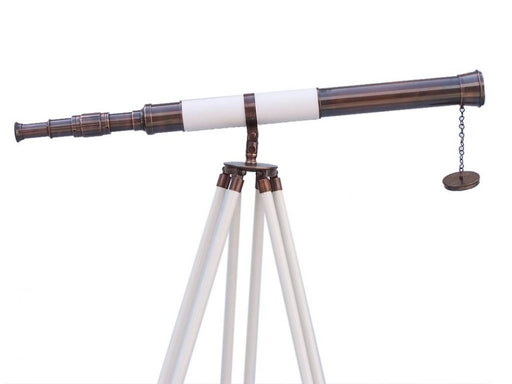 Hampton Nautical 60-Inch Admirals Floor Standing Antique Copper with White Leather Telescope