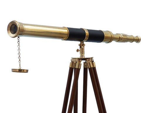 Hampton Nautical 60-Inch Admirals Floor Standing Brass with Leather Telescope