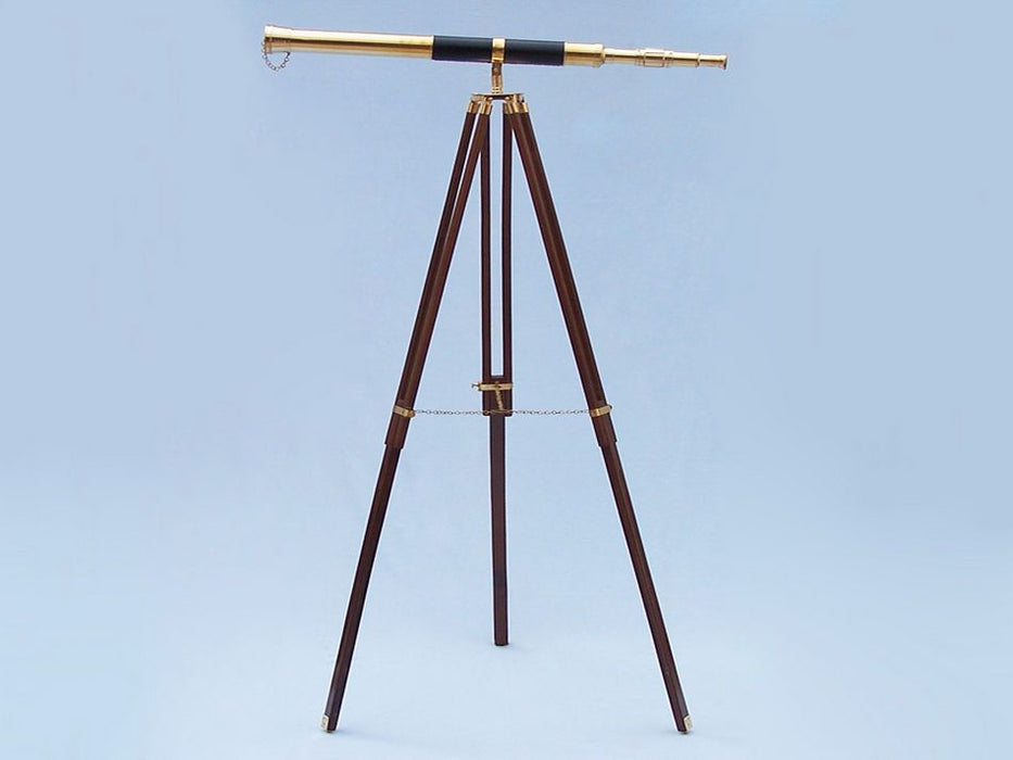 Hampton Nautical 60-Inch Admirals Floor Standing Brass with Leather Telescope Body Mounted on Tripod with Extended Legs