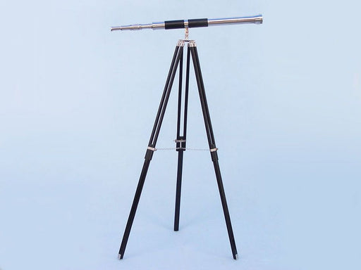 Hampton Nautical 60-Inch Admirals Floor Standing Chrome with Leather Telescope Mounted on Tripod