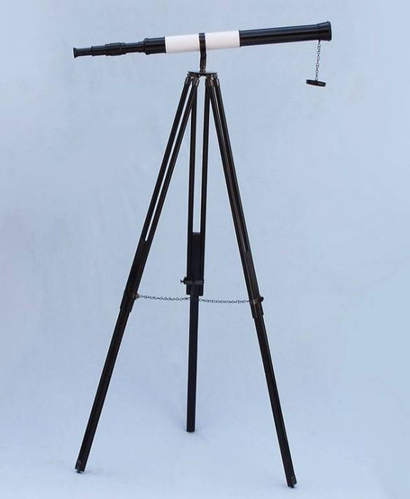 Hampton Nautical 60-Inch Admirals Floor Standing Oil Rubbed Bronze-White Leather with Black Stand Telescope Body Mounted on Tripod with Extended Legs