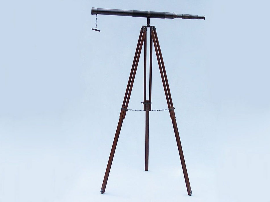 Hampton Nautical 60-Inch Admirals Floor Standing Oil Rubbed Bronze with Leather Telescope Body Mounted on Tripod with Extended Legs