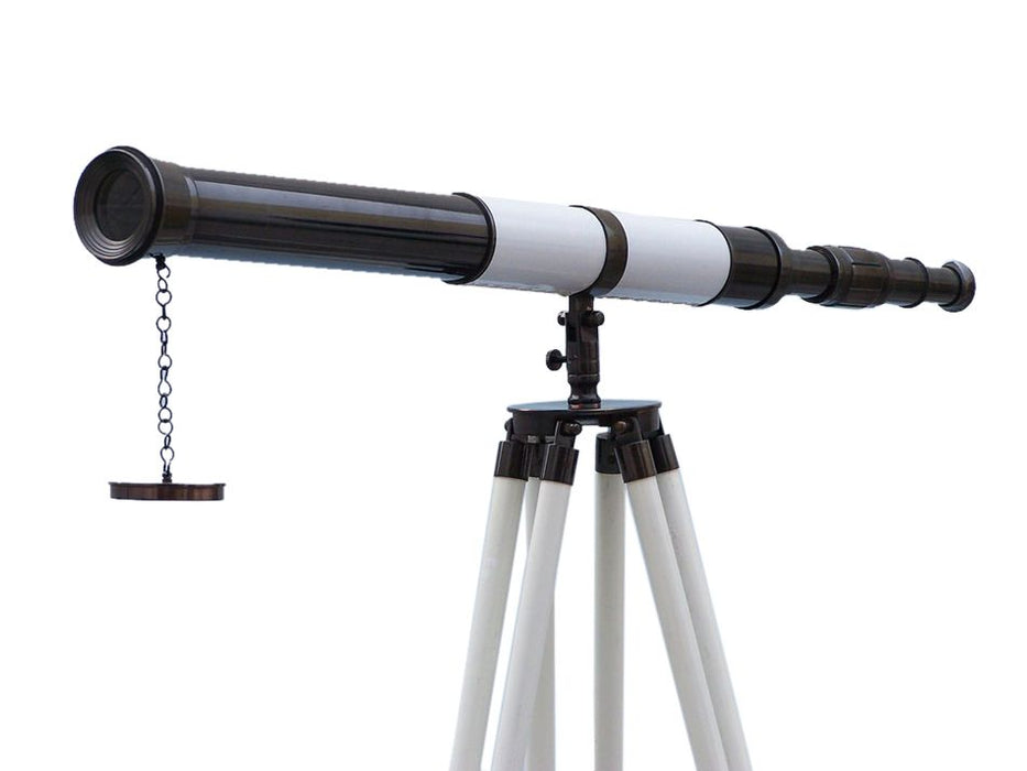Hampton Nautical 60-Inch Admirals Floor Standing Oil Rubbed Bronze with White Leather Telescope