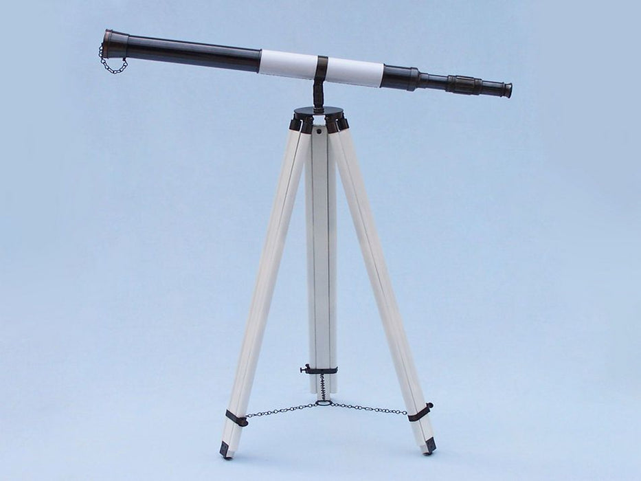 Hampton Nautical 60-Inch Admirals Floor Standing Oil Rubbed Bronze with White Leather Telescope Body on Tripod