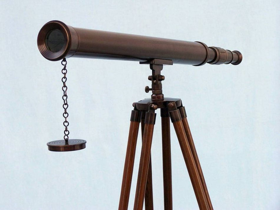 Hampton Nautical 60-Inch Floor Standing Antique Copper Harbor Master Telescope Objective Lens and Cap