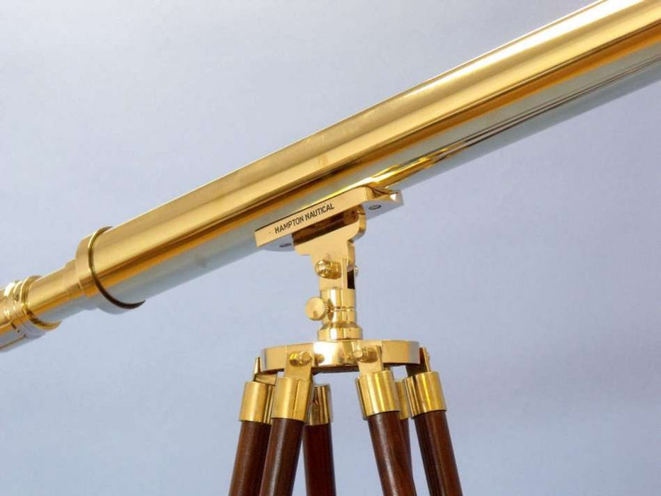 Hampton Nautical 60-Inch Floor Standing Brass Harbor Master Telescope Mounted on Tripod Body