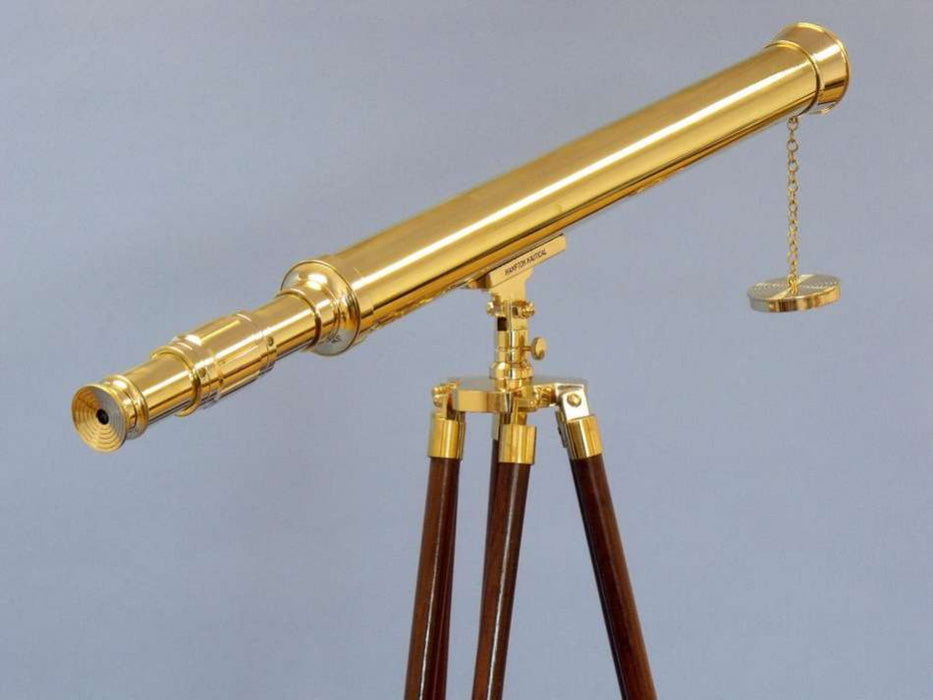 Hampton Nautical 60-Inch Floor Standing Brass Harbor Master Telescope Rear Body Eyepiece Right Side Profile