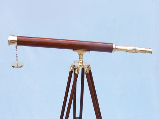 Hampton Nautical 60-inch Floor Standing Brass-Wood Harbor Master Telescope Body Left Side Profile