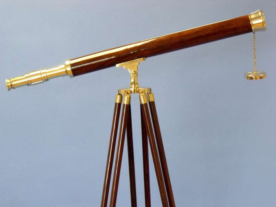 Hampton Nautical 60-inch Floor Standing Brass-Wood Harbor Master Telescope Body Right Side Profile