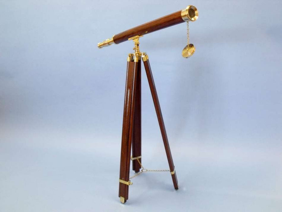 Hampton Nautical 60-inch Floor Standing Brass-Wood Harbor Master Telescope Body on Tripod