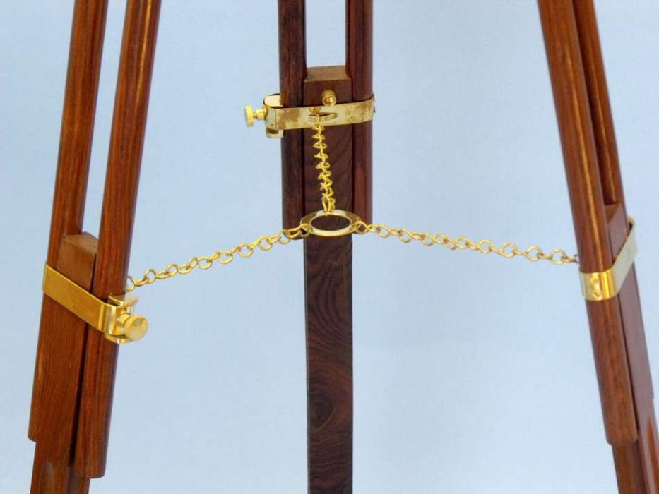 Hampton Nautical 60-inch Floor Standing Brass-Wood Harbor Master Telescope Tripod Legs and Chain