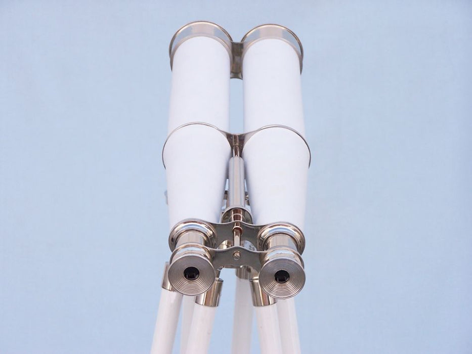 Hampton Nautical 62-Inch Collection Chrome with White Leather Binoculars Body Eyepieces