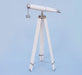 Hampton Nautical 62-Inch Collection Chrome with White Leather Binoculars Body Mounted on Tripod