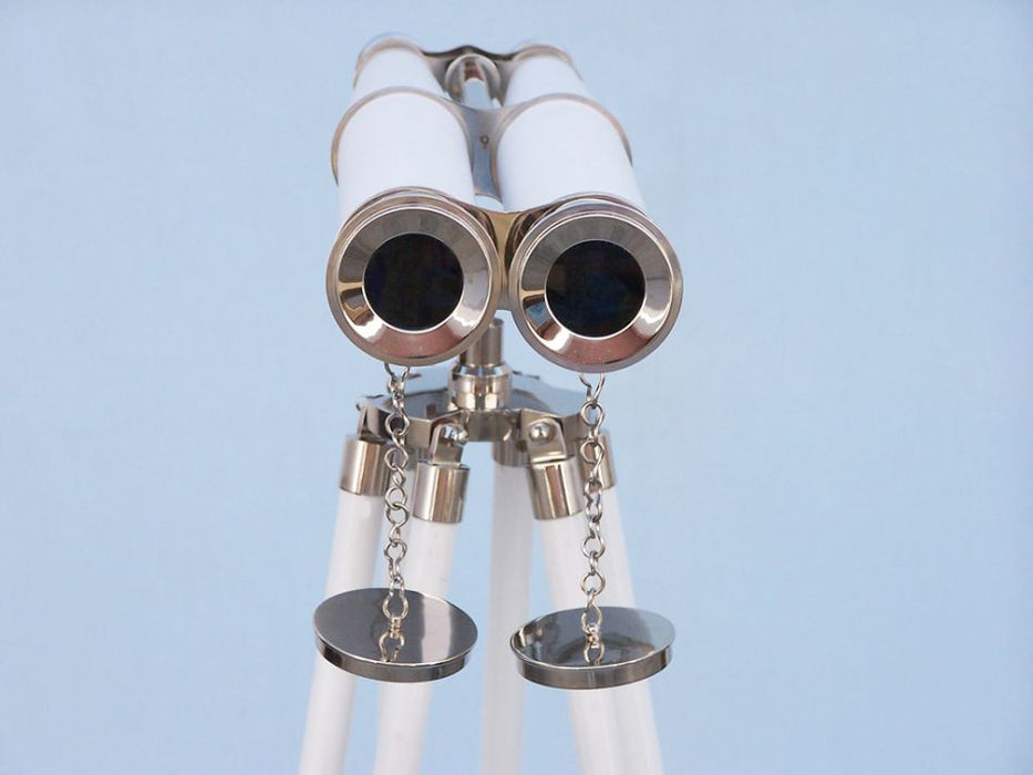 Hampton Nautical 62-Inch Collection Chrome with White Leather Binoculars Objective Lenses with Chrome  Cover Front Profile