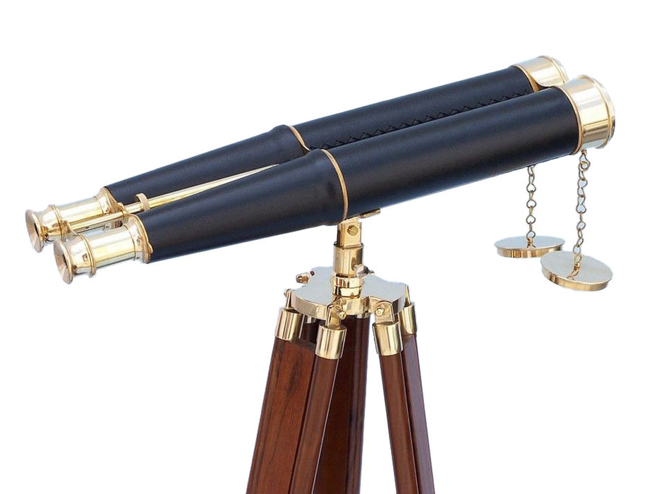 Hampton Nautical 62-Inch Floor Standing Admiral's Brass and Leather Binoculars
