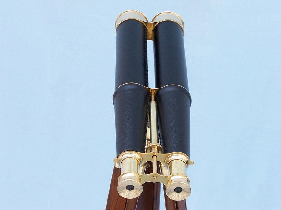 Hampton Nautical 62-Inch Floor Standing Admiral's Brass and Leather Binoculars Body Eyepieces Top Profile