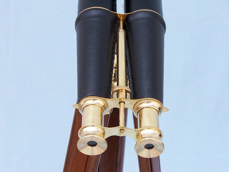 Hampton Nautical 62-Inch Floor Standing Admiral's Brass and Leather Binoculars Eyepieces