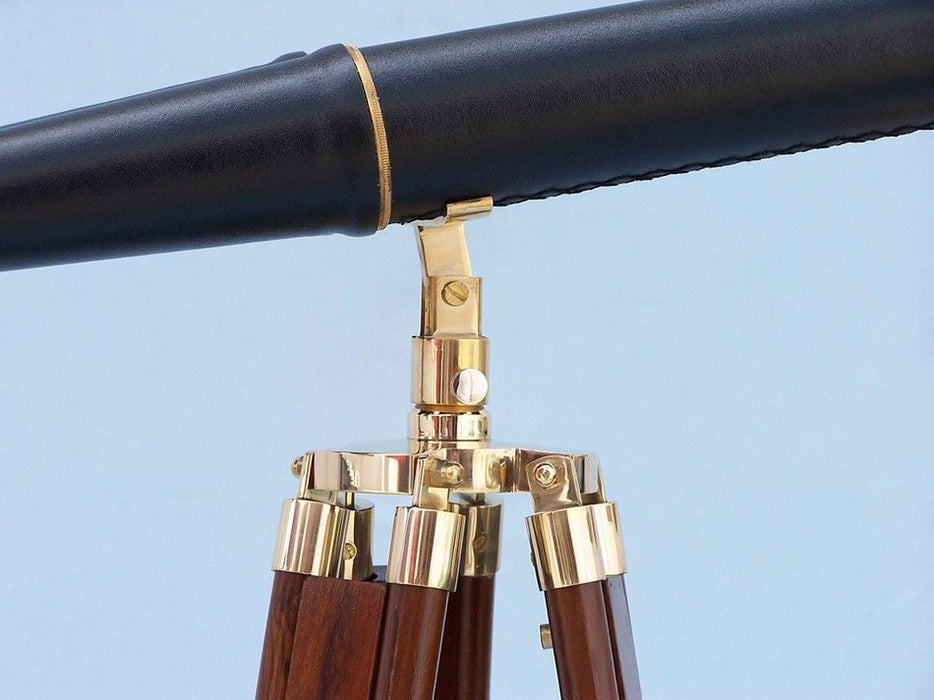 Hampton Nautical 62-Inch Floor Standing Admiral's Brass and Leather Binoculars Tripod Body Base with Knob