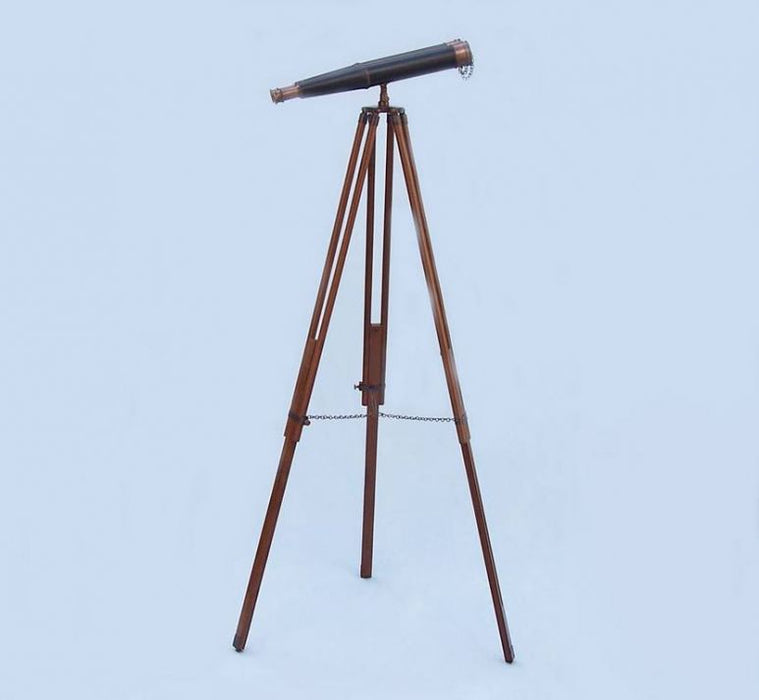 Hampton Nautical 62-Inch Floor Standing Admiral's Bronzed with Leather Binoculars Mounted on Tripod with Extended Legs