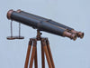 Hampton Nautical 62-Inch Floor Standing Admiral's Bronzed with Leather Binoculars Rear Body Eyepieces Left Side Profile