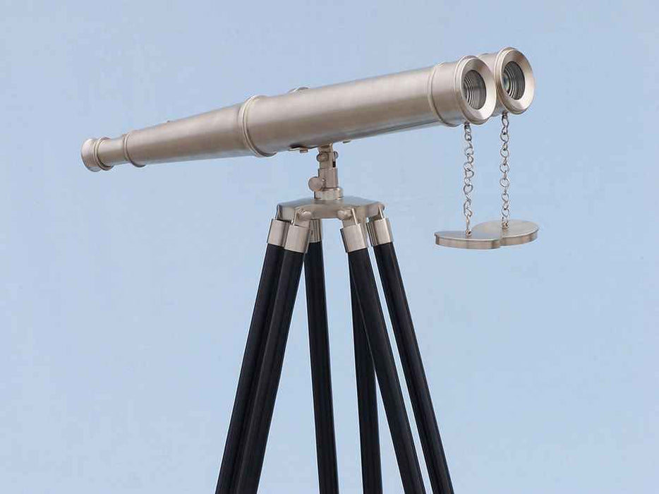 Hampton Nautical 62-Inch Floor Standing Admiral's Brushed Nickel Binoculars Body on Tripod with Lens Cover
