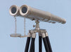 Hampton Nautical 62-Inch Floor Standing Admiral's Brushed Nickel Binoculars Objective Lenses