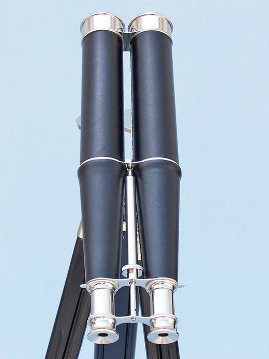 Hampton Nautical 62-Inch Floor Standing Admiral's Chrome and Leather Binoculars Body Top Profile