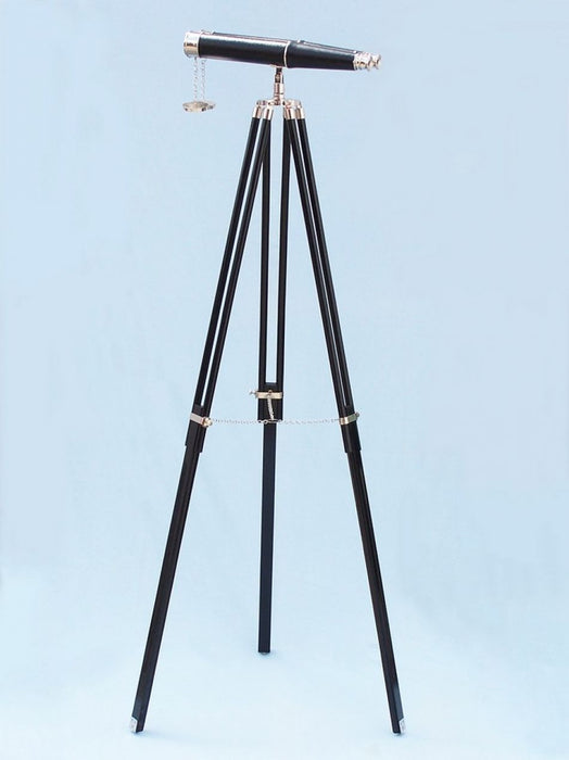 Hampton Nautical 62-Inch Floor Standing Admiral's Chrome and Leather Binoculars Mounted on Tripod with Extended Legs
