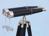 Hampton Nautical 62-Inch Floor Standing Admiral's Chrome and Leather Binoculars on Stand Objective Lenses and Caps