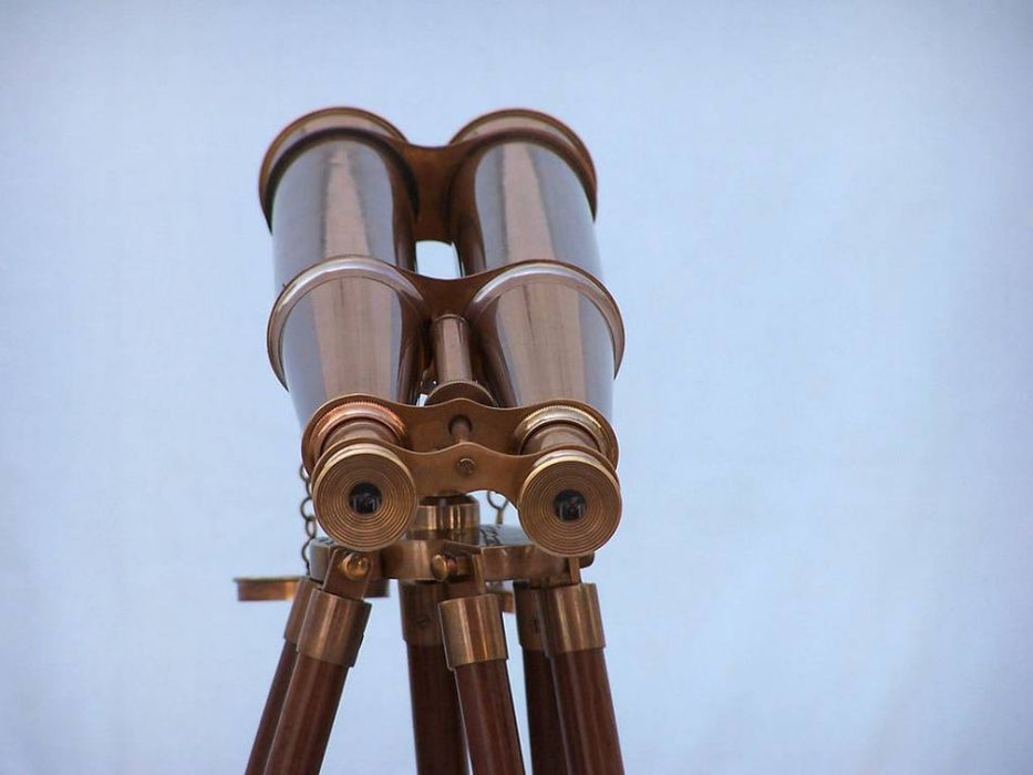 Hampton Nautical 62-Inch Floor Standing Admirals Antique Brass Binoculars Body Eyepieces