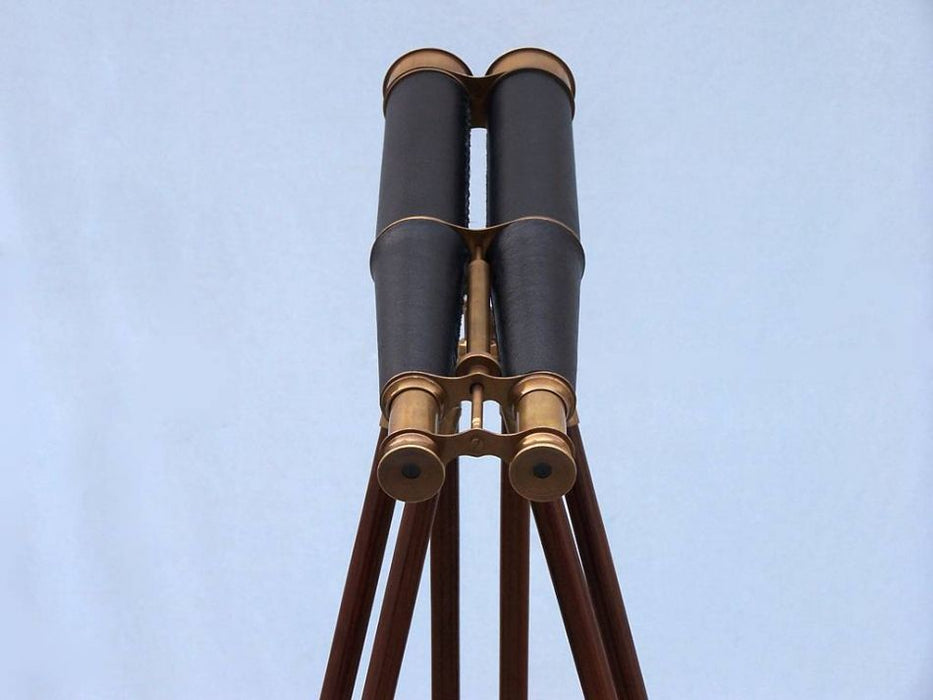 Hampton Nautical 62-Inch Floor Standing Admirals Antique Brass Binoculars with Leather Body Eyepieces