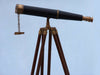 Hampton Nautical 62-Inch Floor Standing Admirals Antique Brass Binoculars with Leather Body Side Profile Left