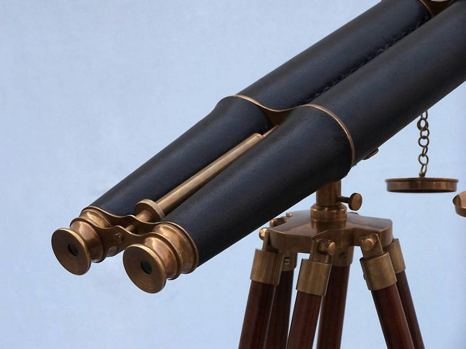 Hampton Nautical 62-Inch Floor Standing Admirals Antique Brass Binoculars with Leather Rear Body Eyepieces and Tripod