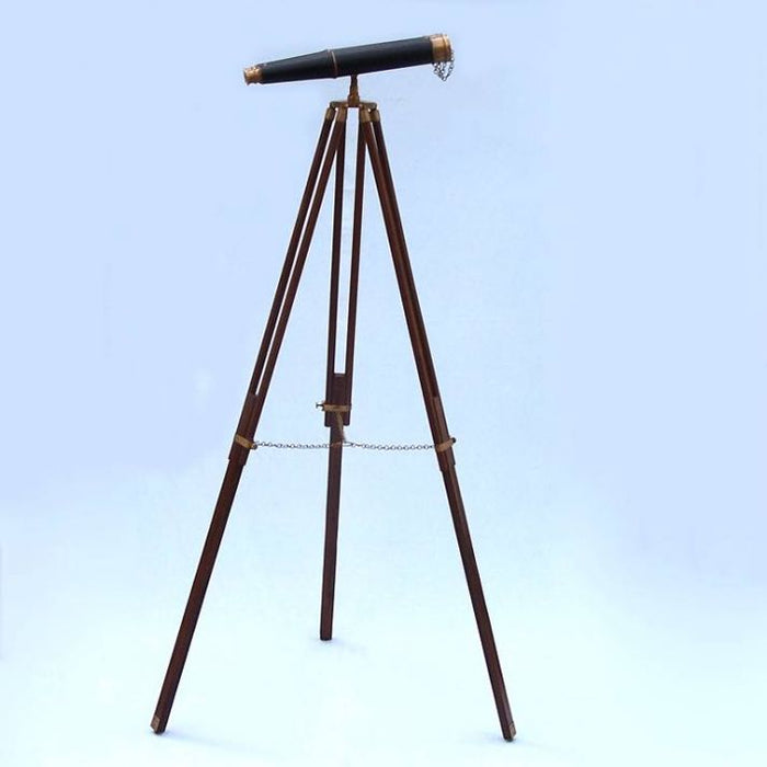 Hampton Nautical 62-Inch Floor Standing Admirals Antique Brass Binoculars with Leather on Tripod with Extended Legs
