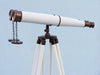 Hampton Nautical 62-Inch Floor Standing Admirals Bronzed with White Leather Binoculars Body Side Profile Left