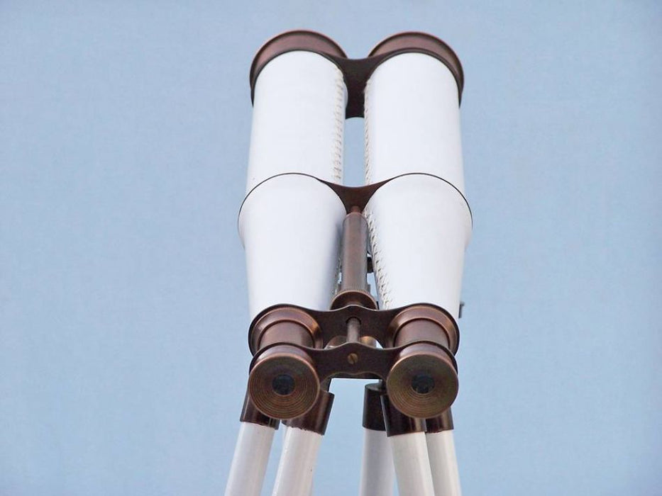 Hampton Nautical 62-Inch Floor Standing Admirals Bronzed with White Leather Binoculars Eyepieces