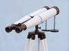 Hampton Nautical 62-Inch Floor Standing Admirals Bronzed with White Leather Binoculars Rear Body Eyepieces
