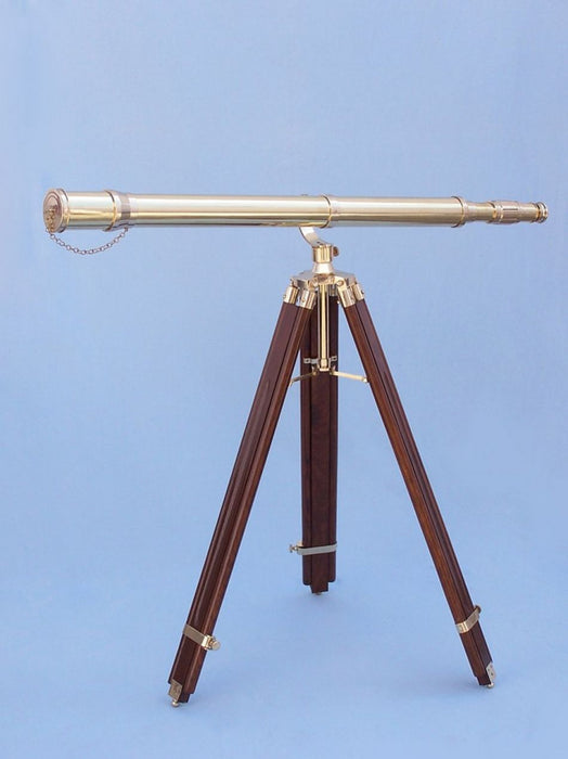 Brass Desk Telescope With Adjustable Wooden Tripod Spy Glass
