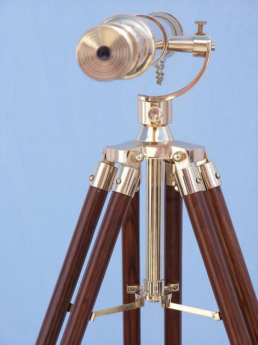 Brass Telescope with Wooden Tripod Stand Nautical Vintage