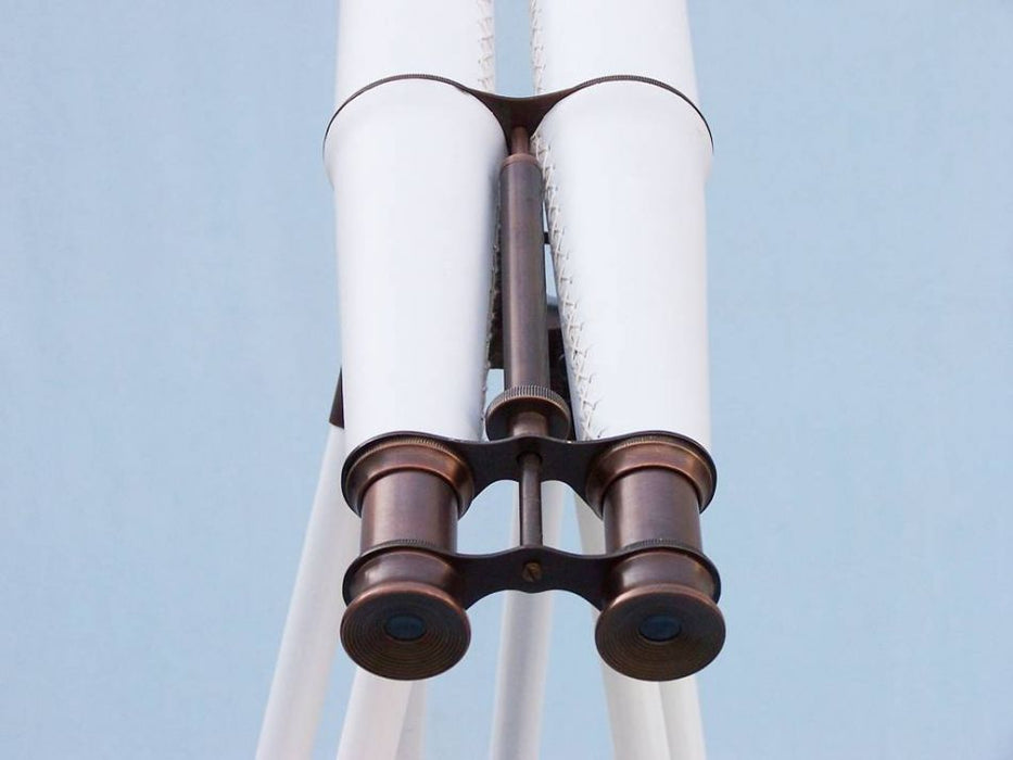 Hampton Nautical 62-Inch Floor Standing Bronze With White Leather Binoculars Body Eyepieces