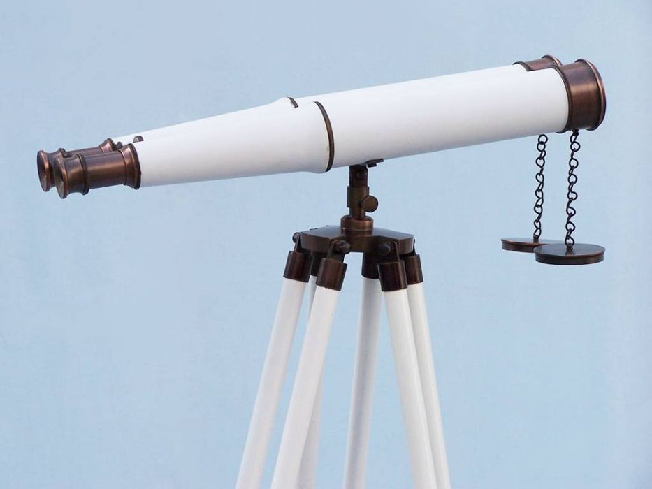 Hampton Nautical 62-Inch Floor Standing Bronze With White Leather Binoculars Body Side Profile Right